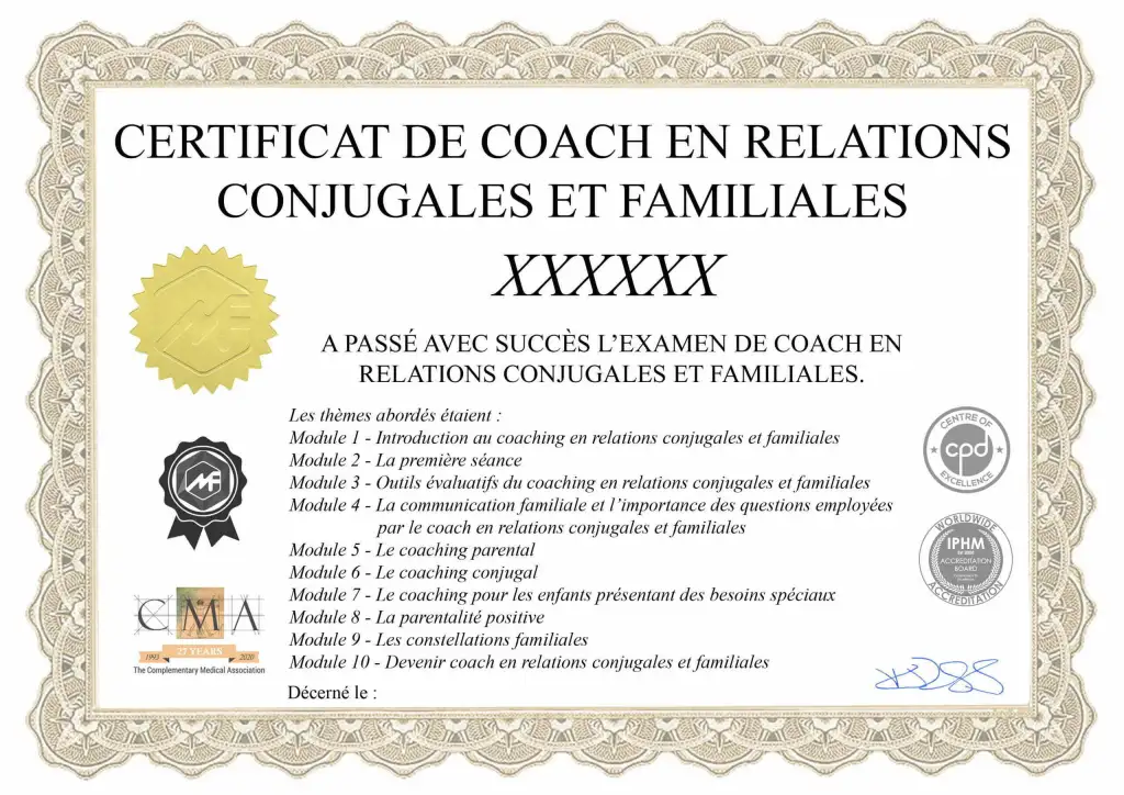 Formation en Coaching en relations conjugales et familiales Formation en Coaching en relations conjugales et familiales